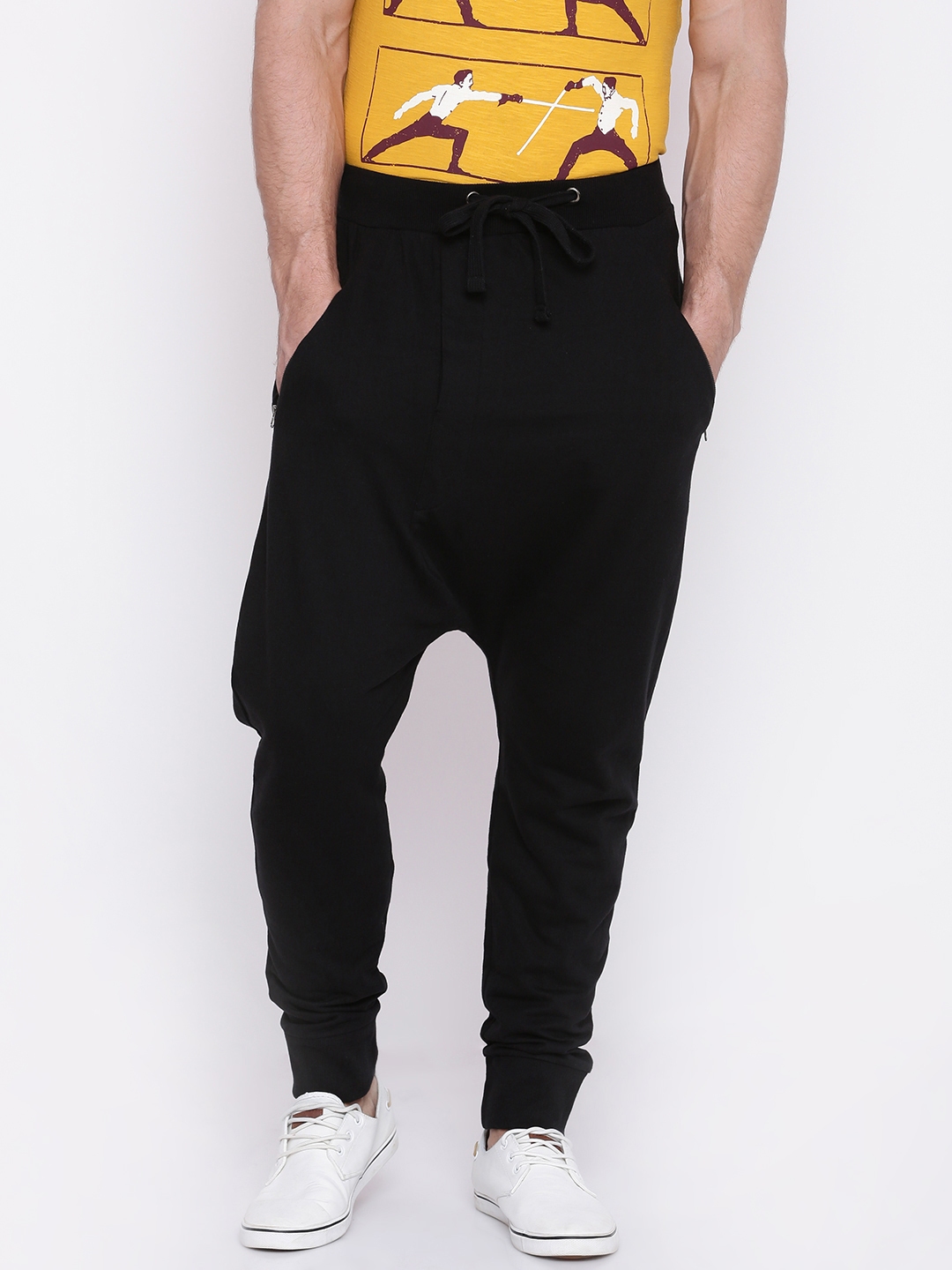 Buy People Men Black Regular Fit Solid Drop Crotch Trousers