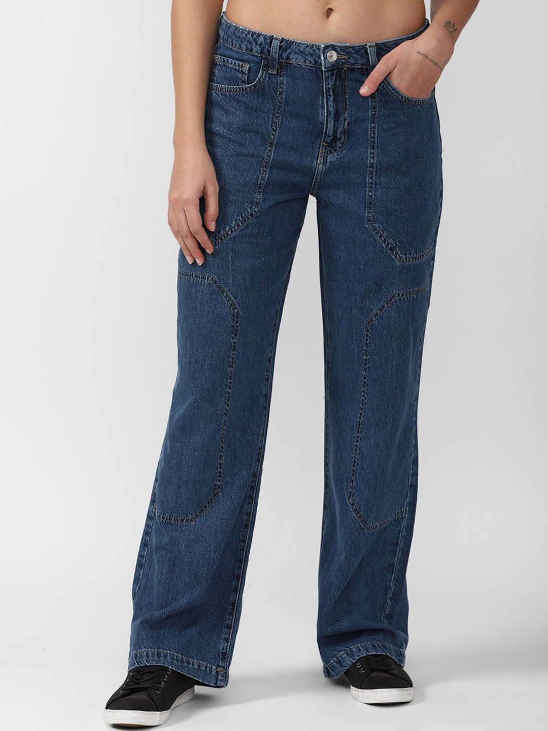 FOREVER 21 Women Straight Fit Blue Jeans