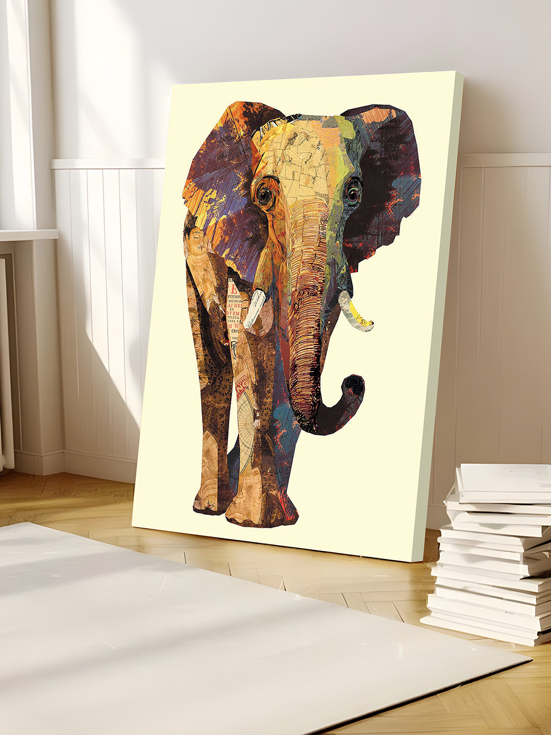 Art Street Cream-Coloured Africa Exotic Elephant Canvas Printed Wall Art