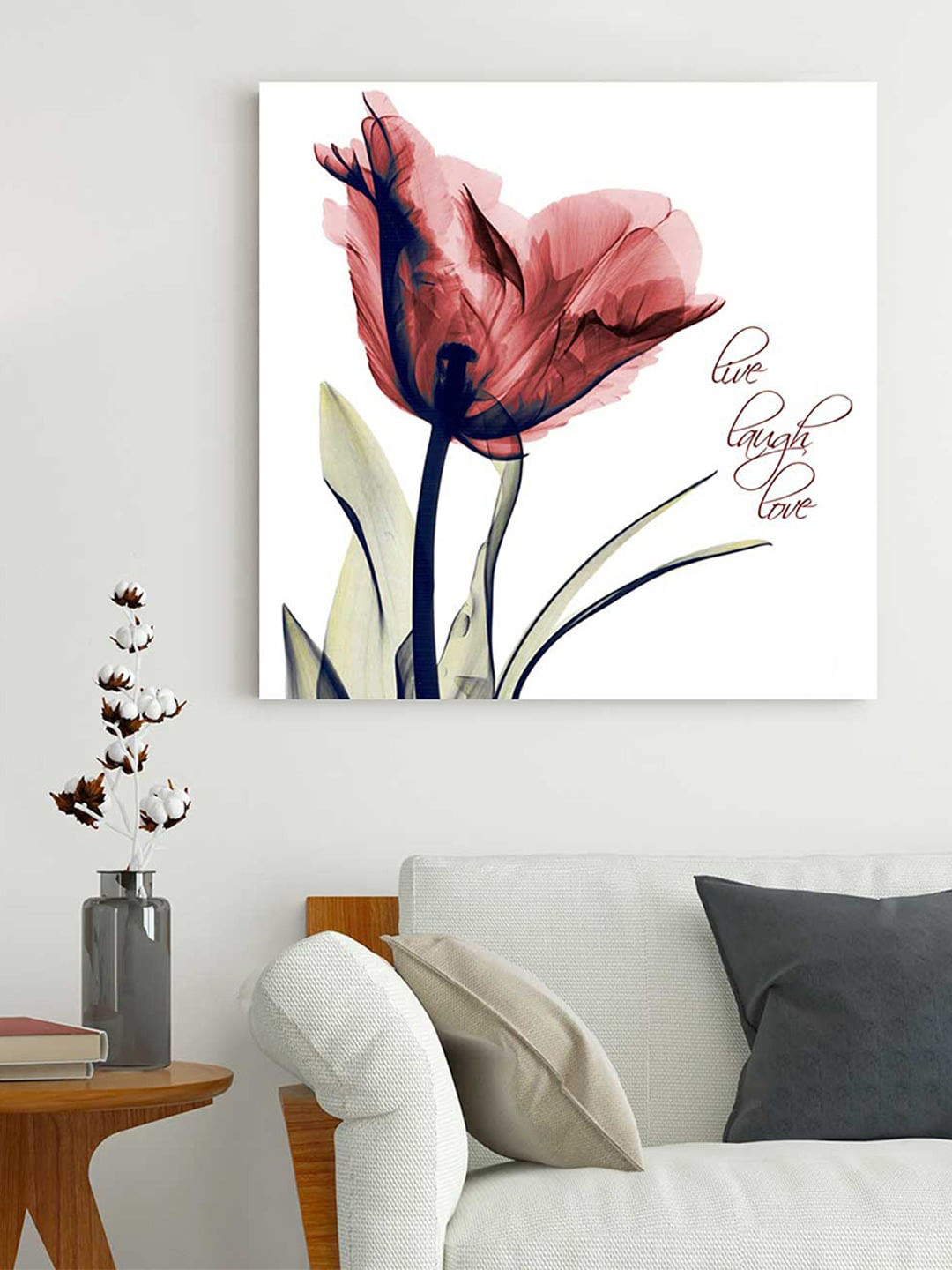 Art Street White Printed Tulips Live laugh Love Painted Wall Art