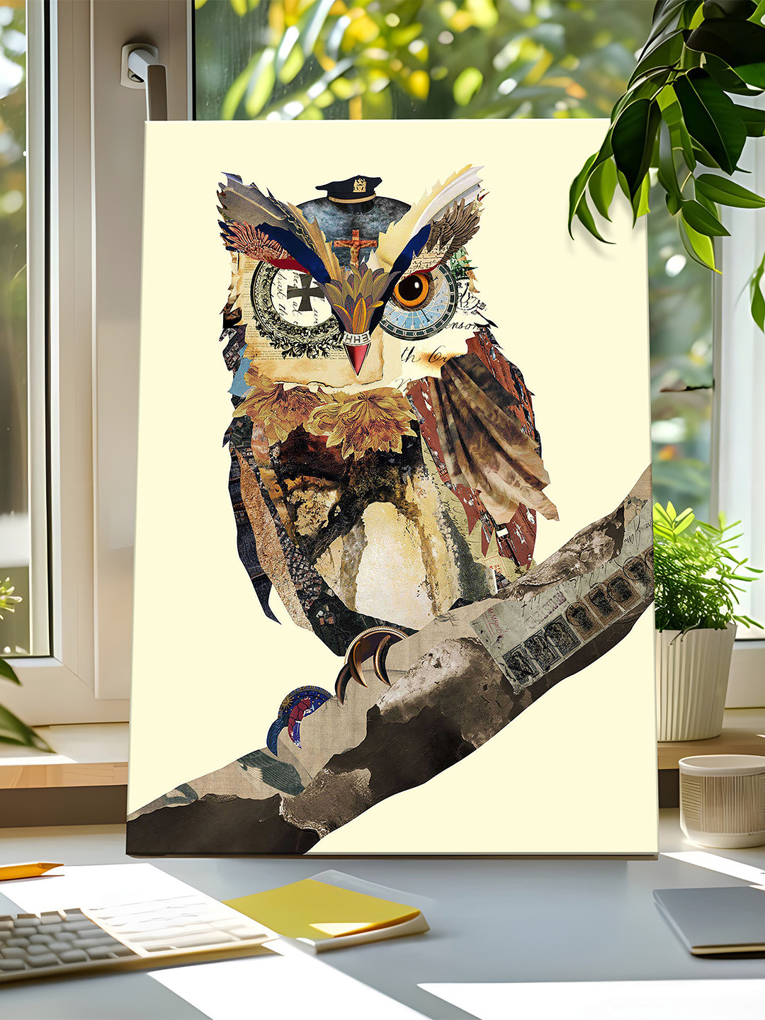 Art Street Cream Owl Printed Canvas Wall Art
