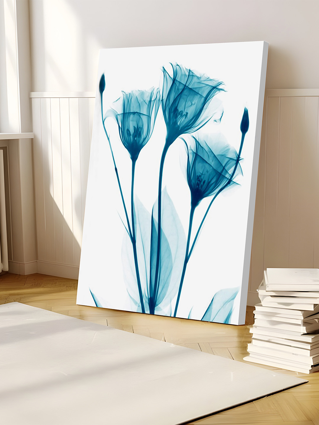 Art Street White & Blue Tulip Flower Canvas Wall Painting