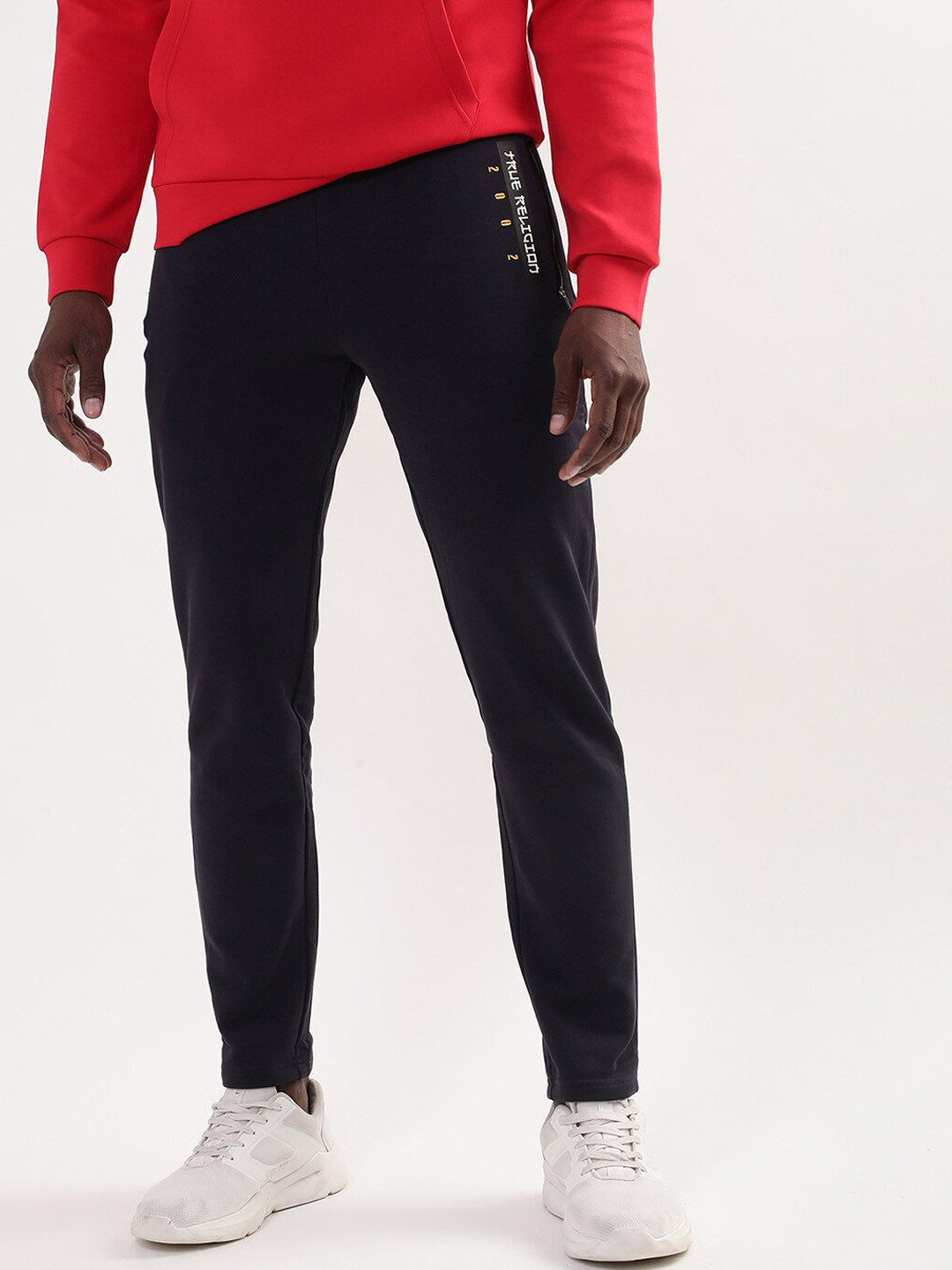 True Religion Men Navy Blue Cotton Brand Logo Printed Track Pants