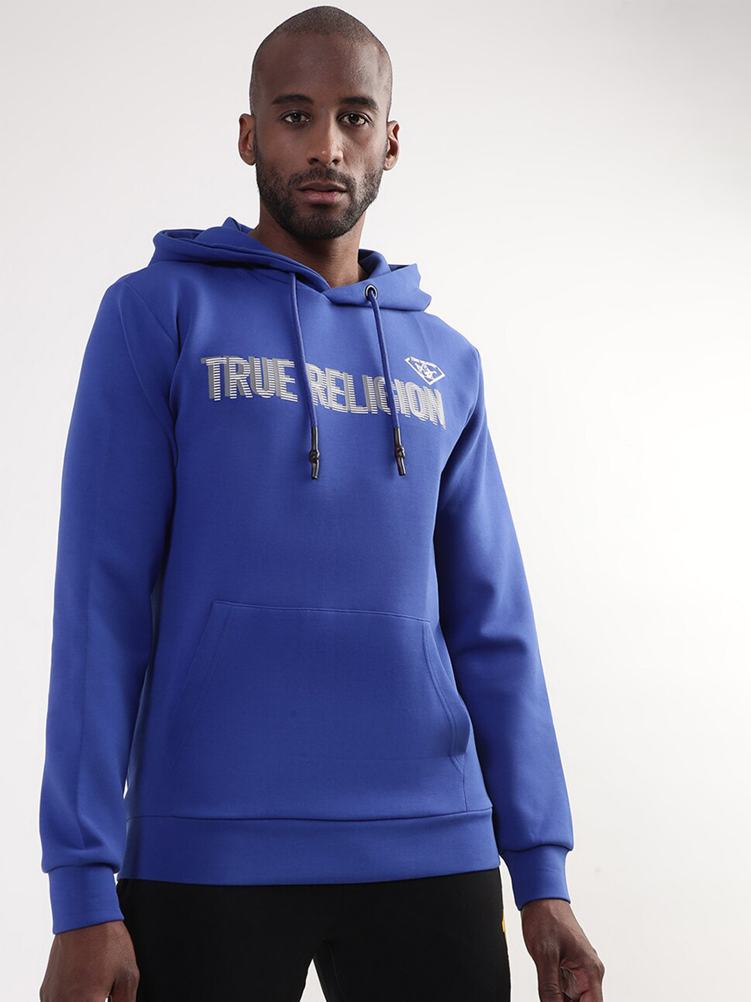 True Religion Men Blue Printed Hooded Sweatshirt