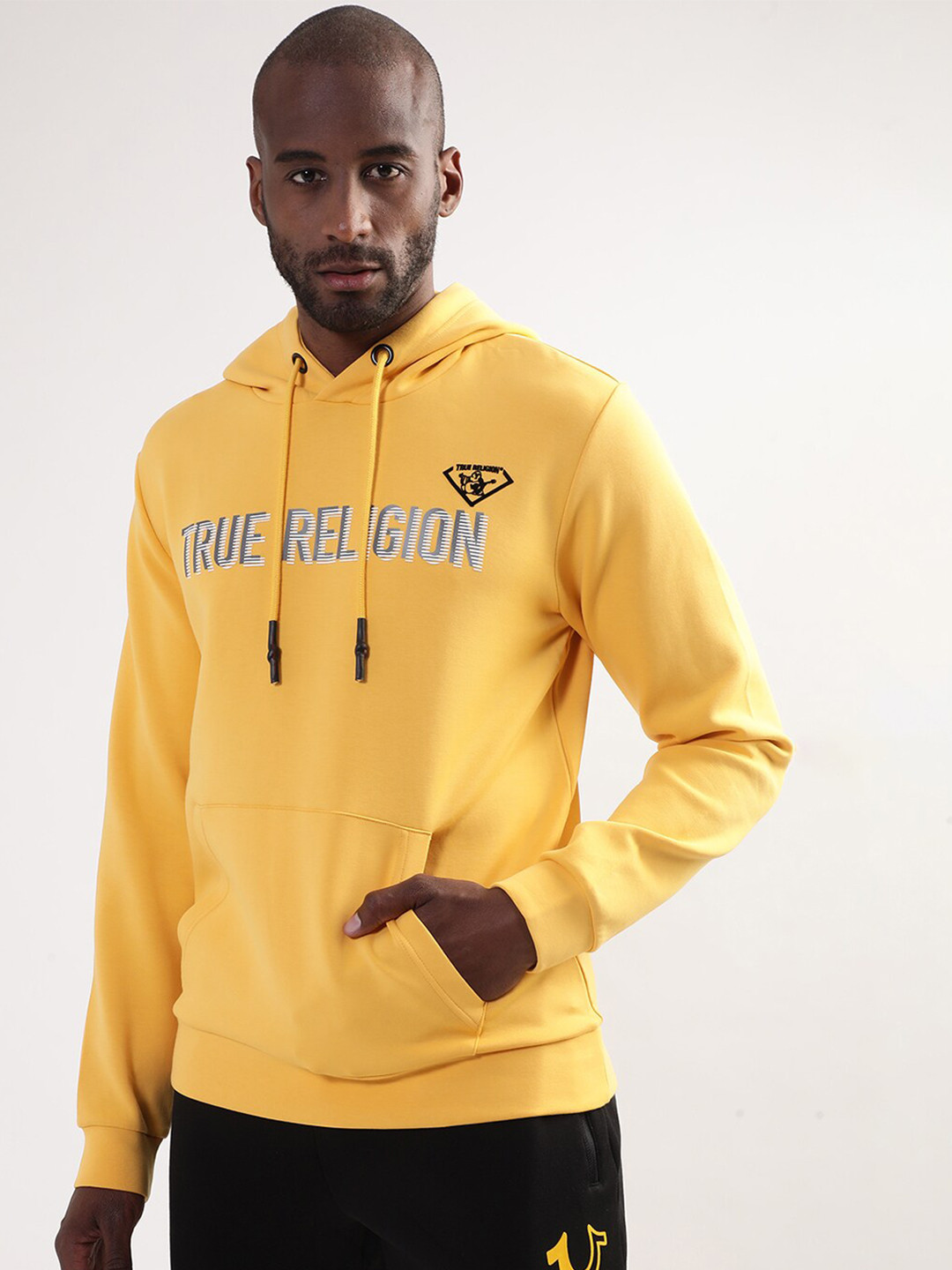True Religion Men Yellow Printed Hooded Sweatshirt
