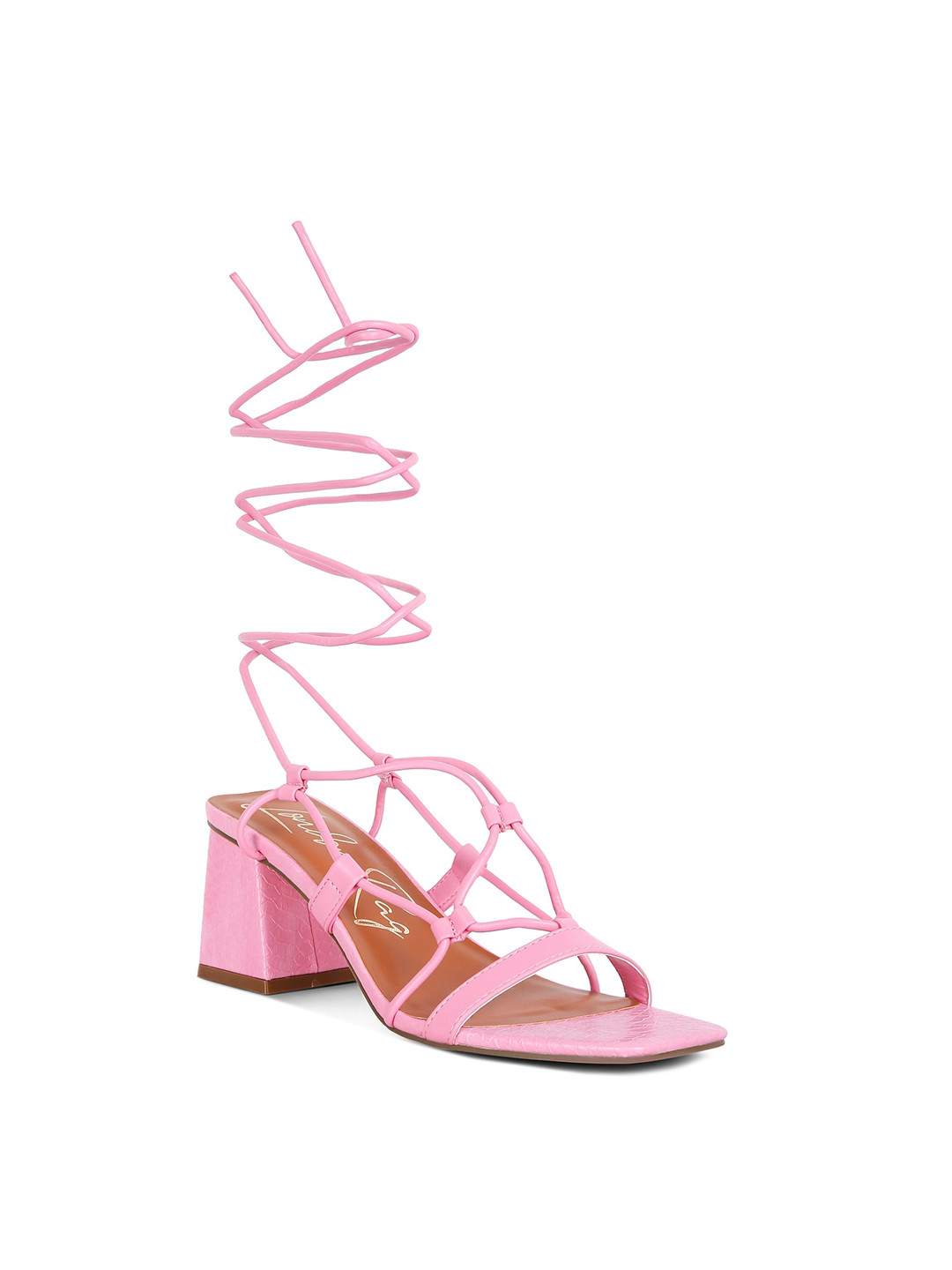 London Rag Pink PU High-Top Block Heels