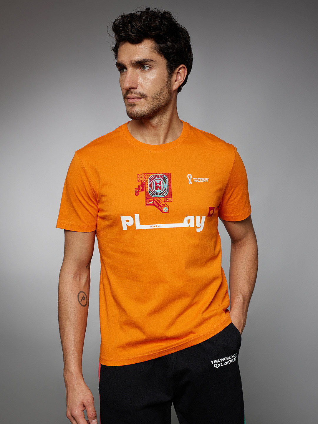 Celio Men Orange Football Collection Printed Cotton T-shirt