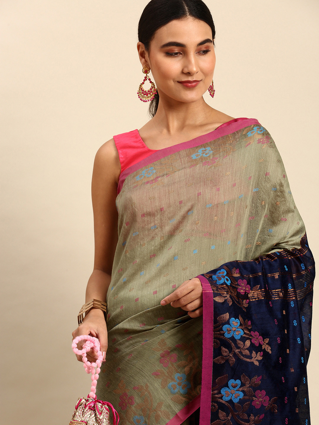 WoodenTant Floral Woven Design Cotton Silk Saree