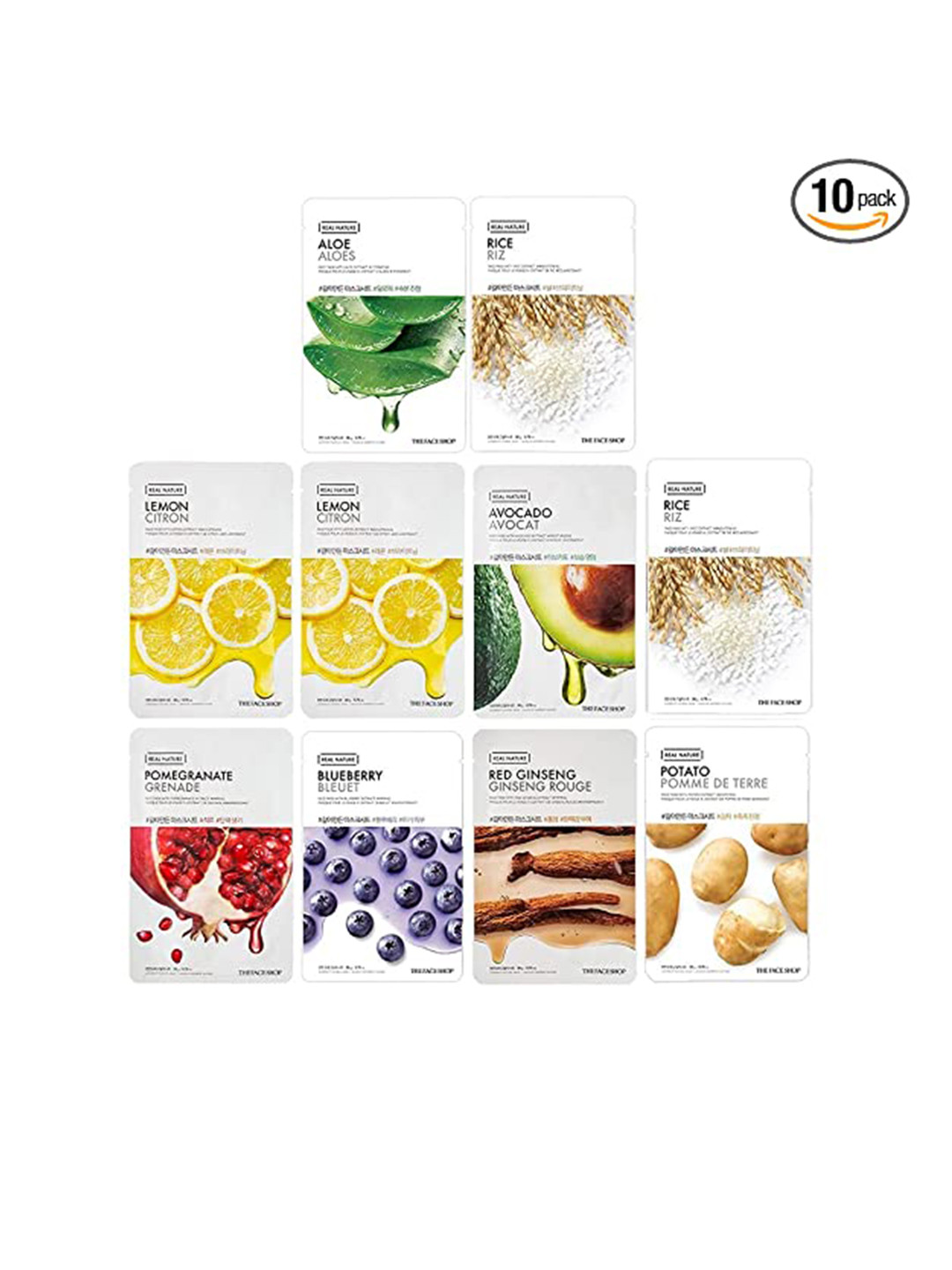The Face Shop Set Of 10 Real Nature Daily Glow Face Mask Sheets