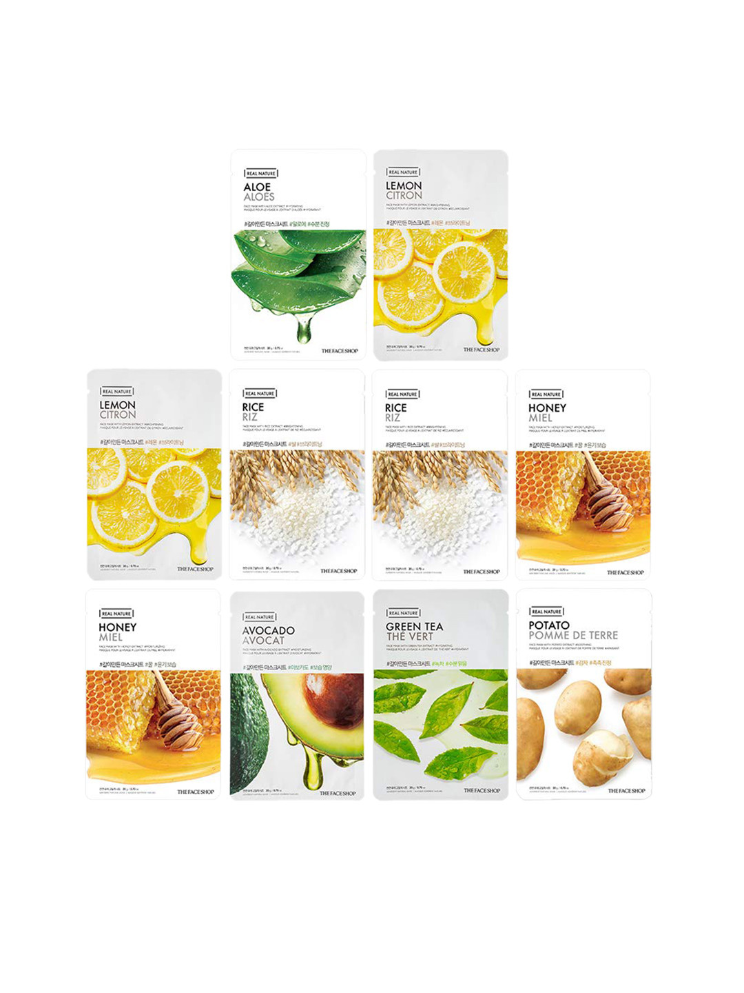 The Face Shop Set Of 10 Real Nature Glowing Bride Face Sheet Masks 20g each