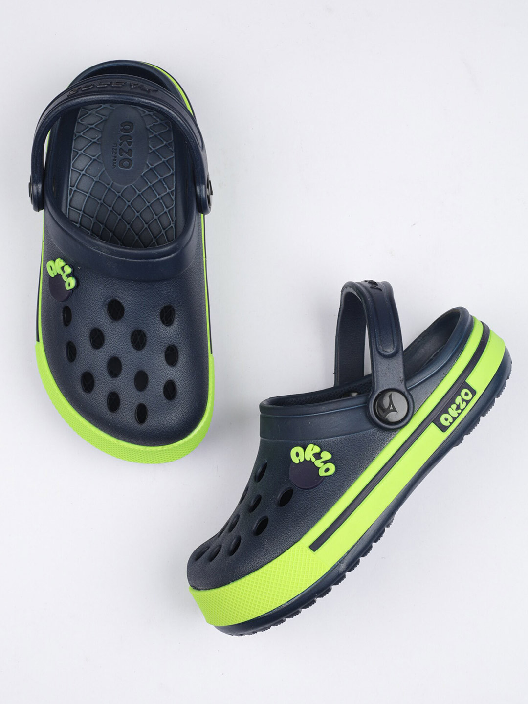 ABROS Unisex Kids Navy Blue & Green Rubber Clogs
