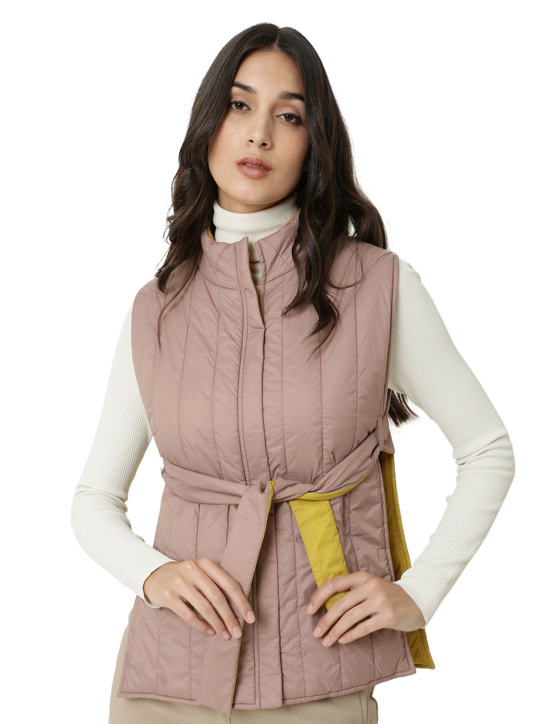 RAREISM Women Pink & Mustard Reversible Quilted Jacket