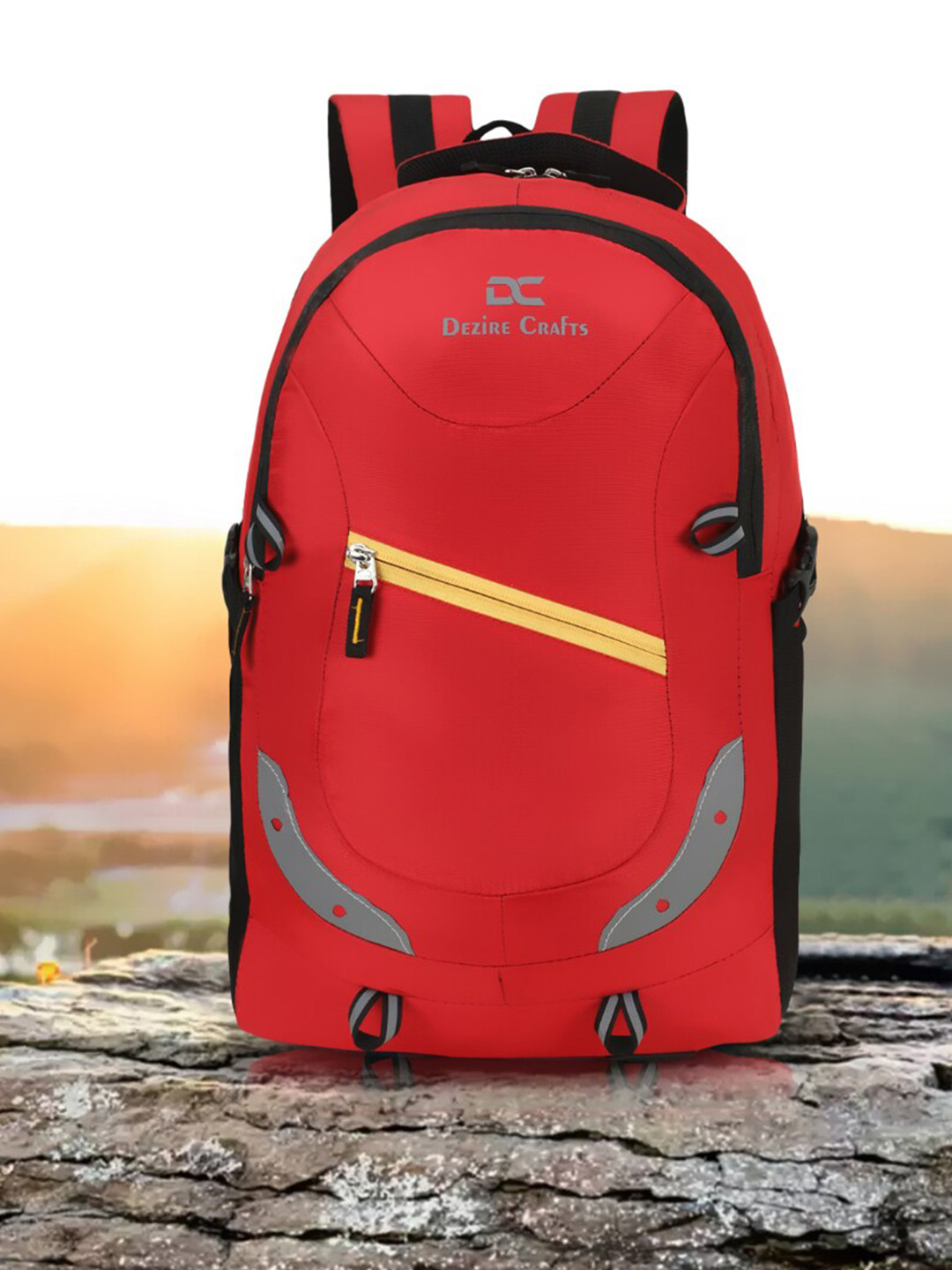 Dezire Crafts Unisex Red & Black Backpack with Reflective Strip