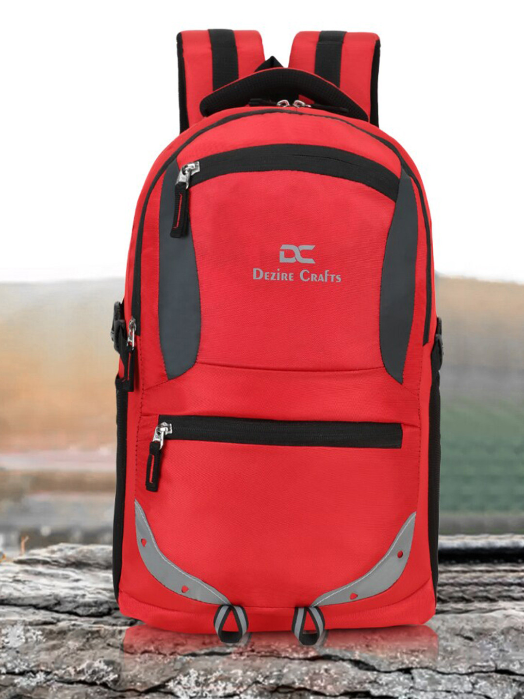 Dezire Crafts Unisex Red & Pink Backpack with Reflective Strip