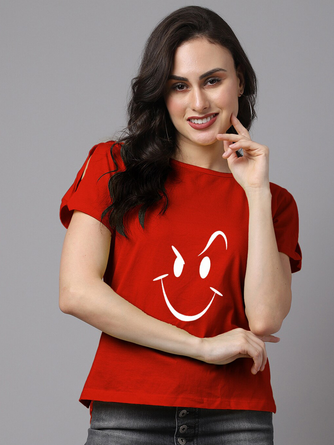 Friskers Red & White Pure Cotton Printed Top
