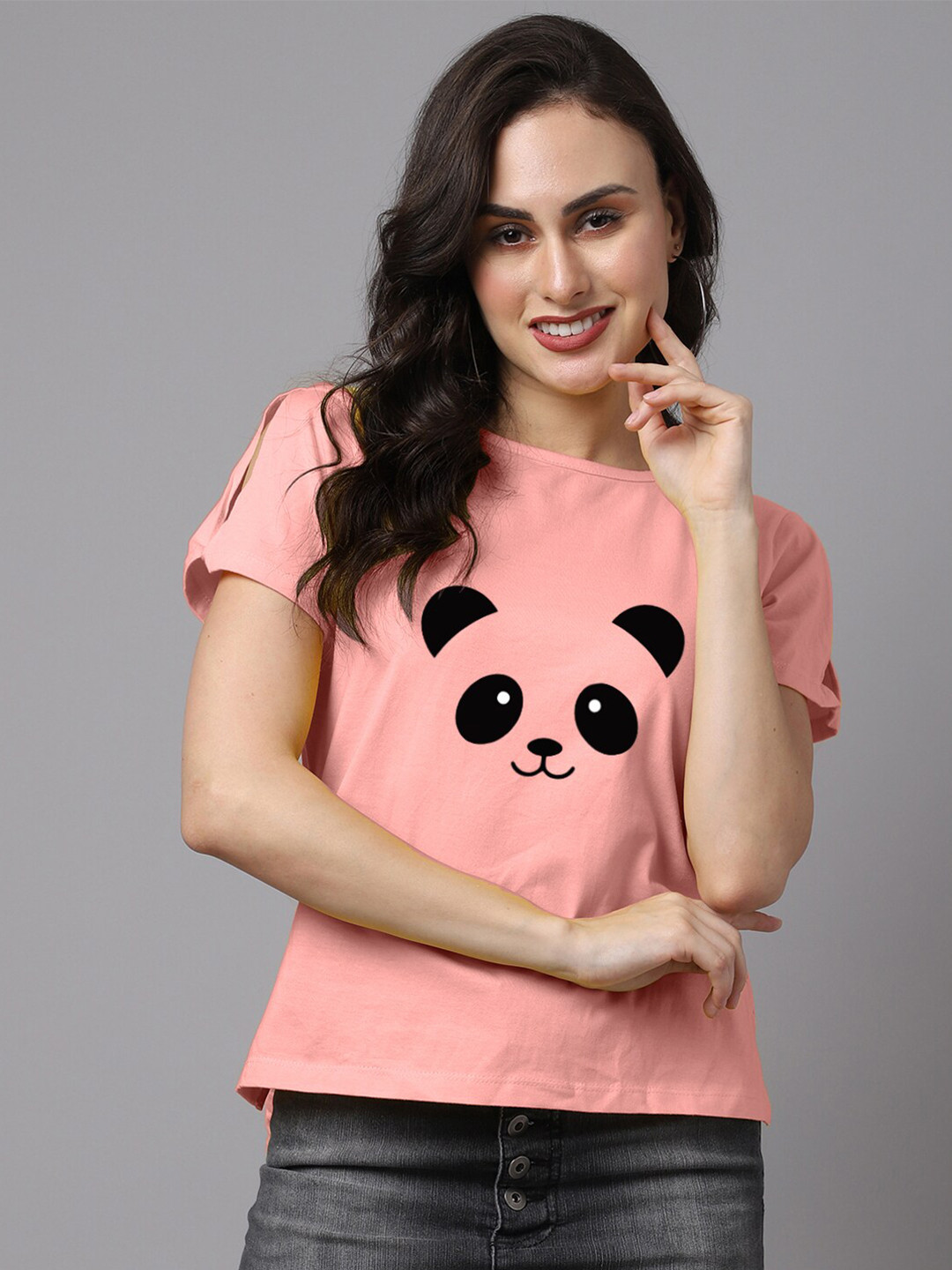 Friskers Women Coral Kung Fu Panda Printed Cotton T-shirt