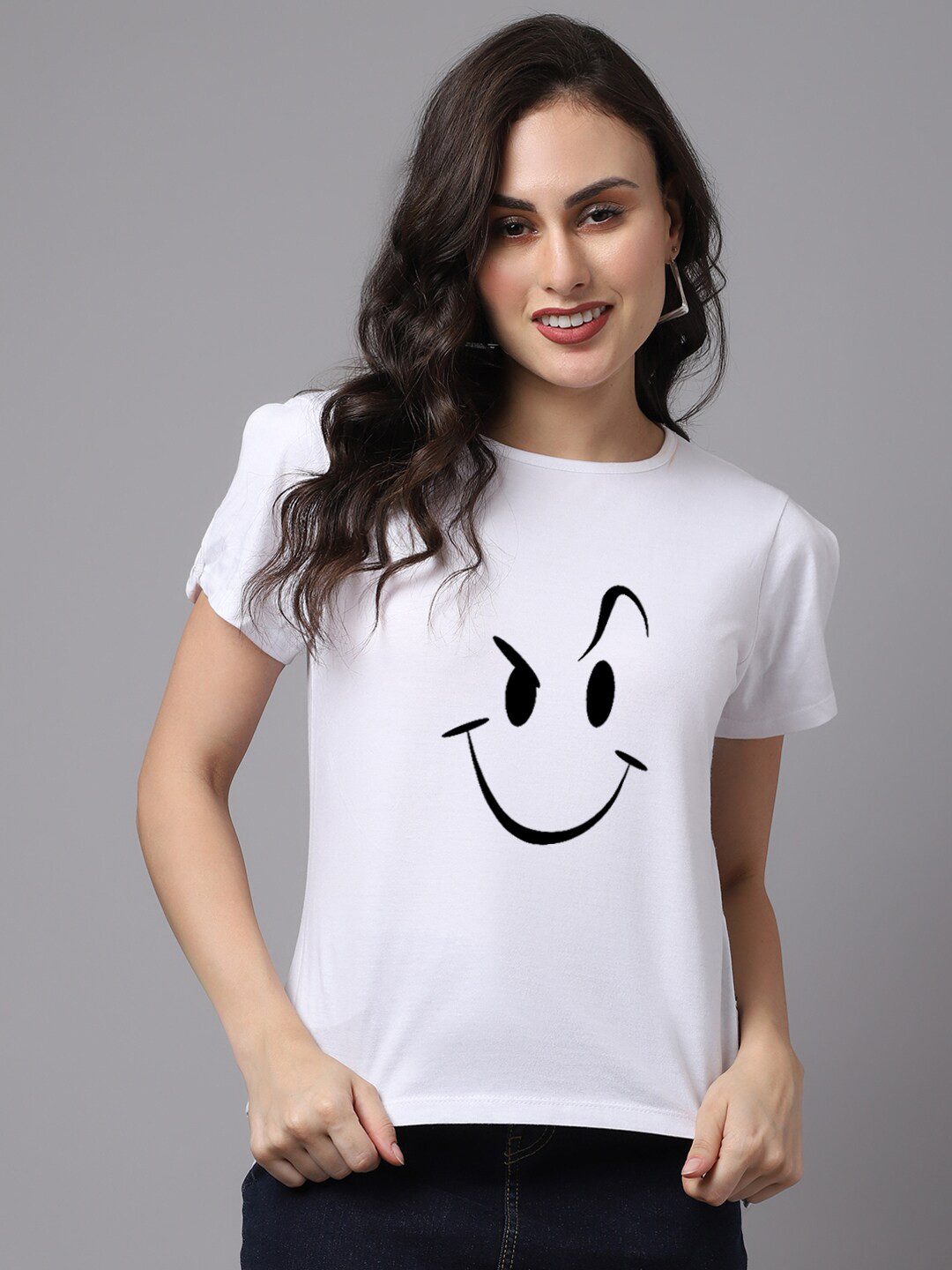 Friskers White & Black Pure Cotton Printed T-shirt Style Top