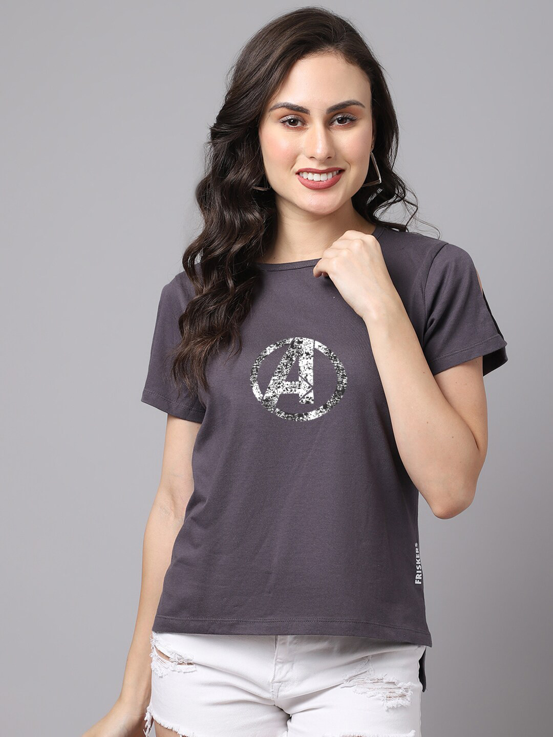 Friskers Women Grey Avengers Printed Cotton T-shirt