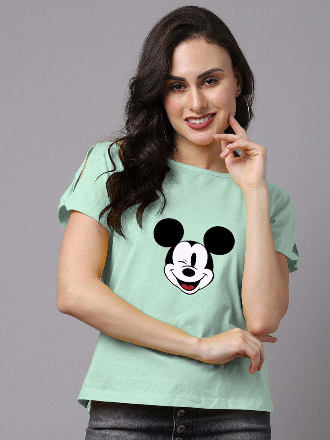 Friskers Green Slit Sleeves Pure Cotton Top