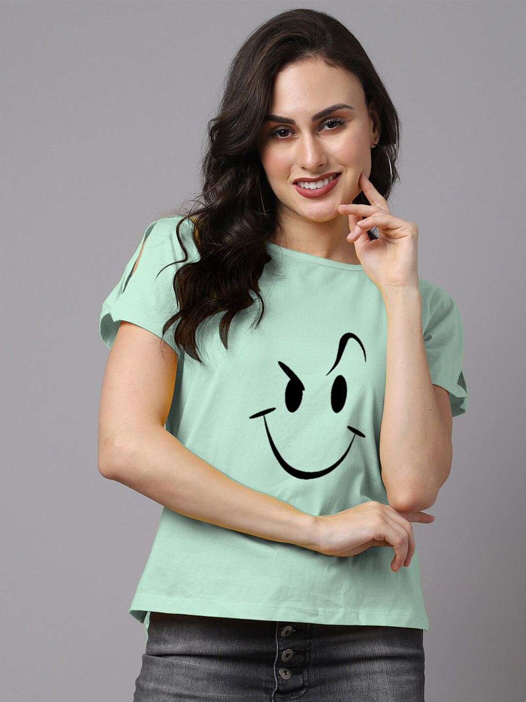 Friskers Green Slit Sleeves Pure Cotton Top