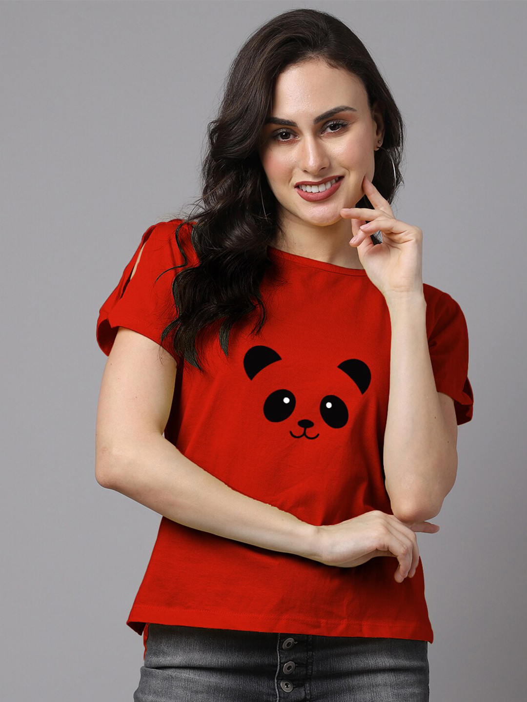 Friskers Women Red Kung Fu Panda Printed Cotton T-shirt