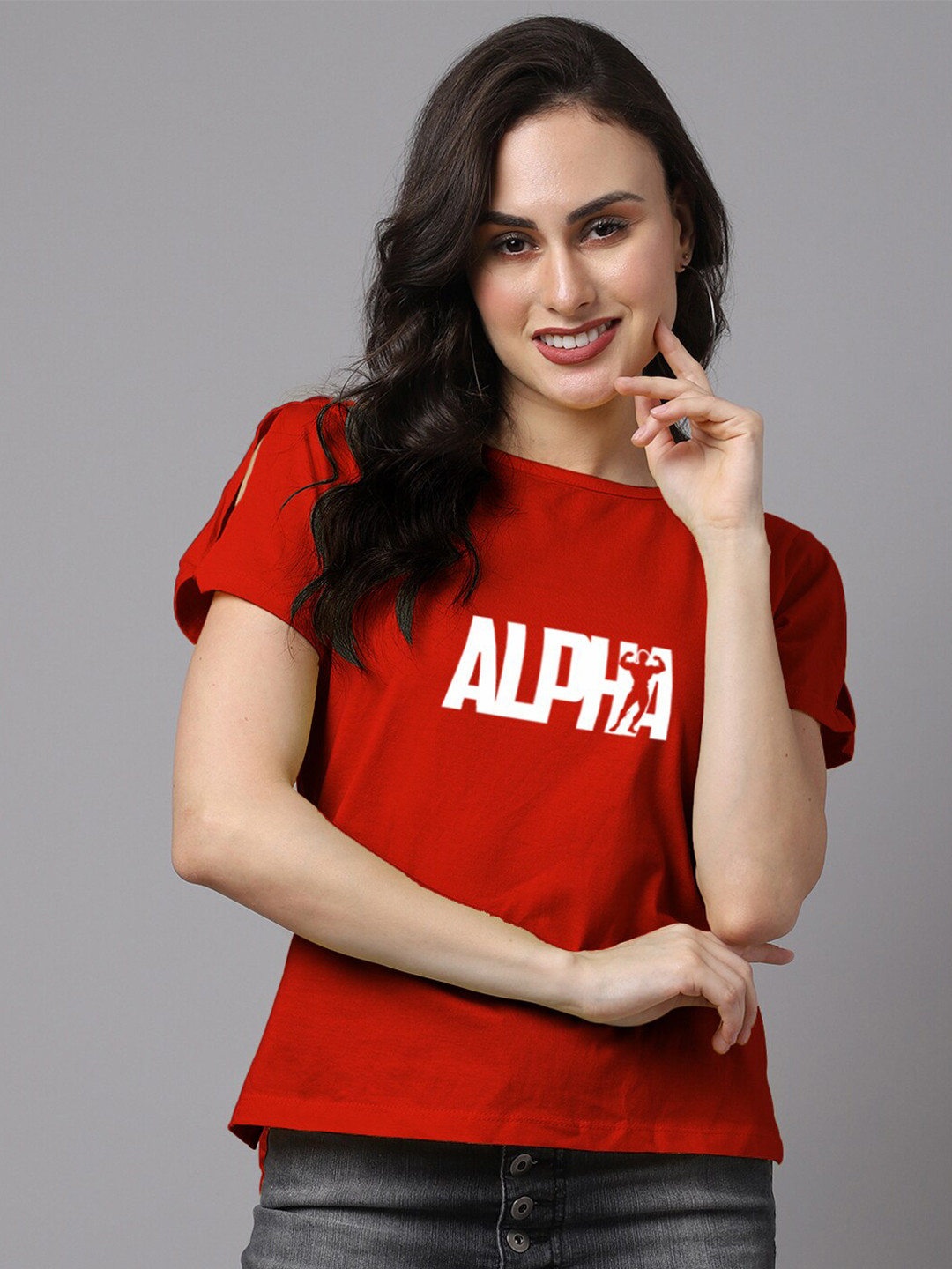 Friskers Red Slit Sleeves Pure Cotton Top