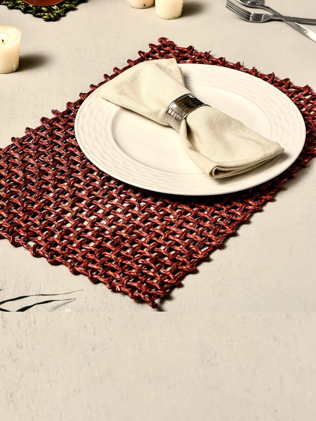 Unravel India Set Of 2 Red Jalli Rectangle Table Placemats