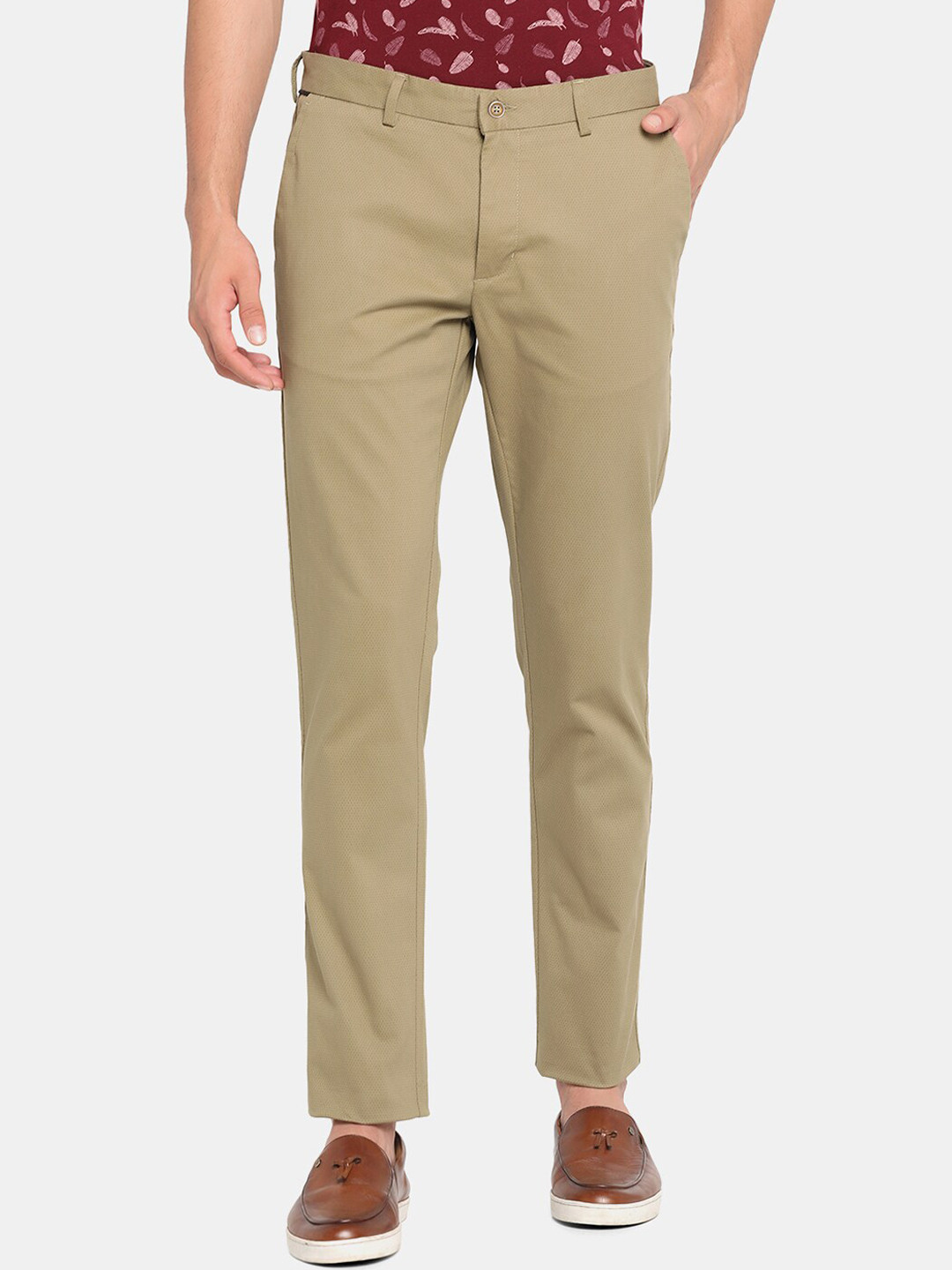 Blackberrys Men Khaki Slim Fit Low-Rise Trousers
