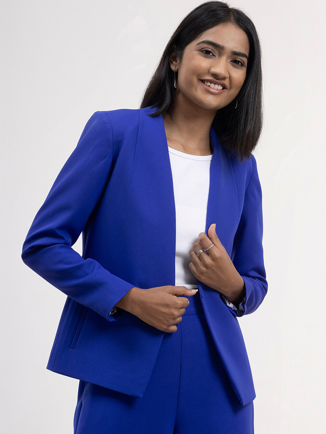FableStreet Women Blue Open Front Blazer