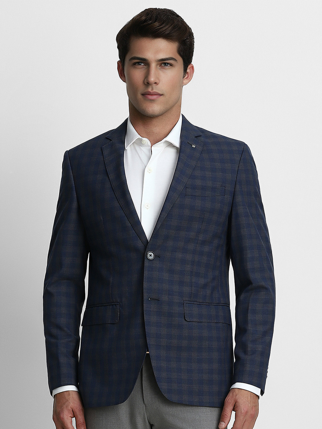 Louis Philippe Men Checked Single-Breasted Long Sleeves Tailored Tweeds Formal Blazer