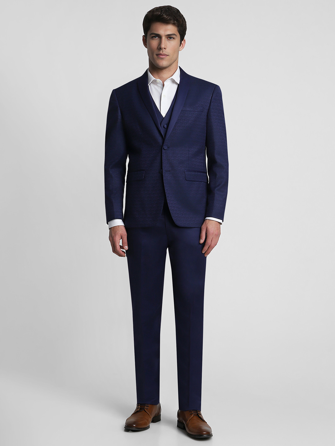 Louis Philippe Self-Design Textured Slim-Fit Single Breasted Three Piece Suit