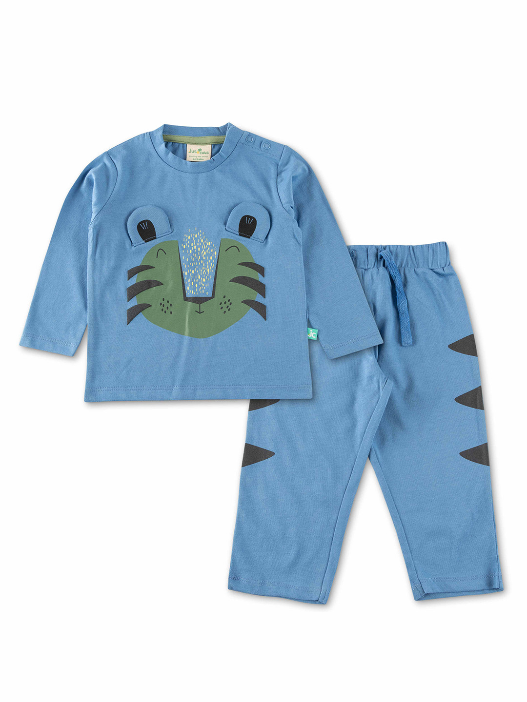 JusCubs Boys Blue & Green Printed Cotton T-shirt with Pyjamas