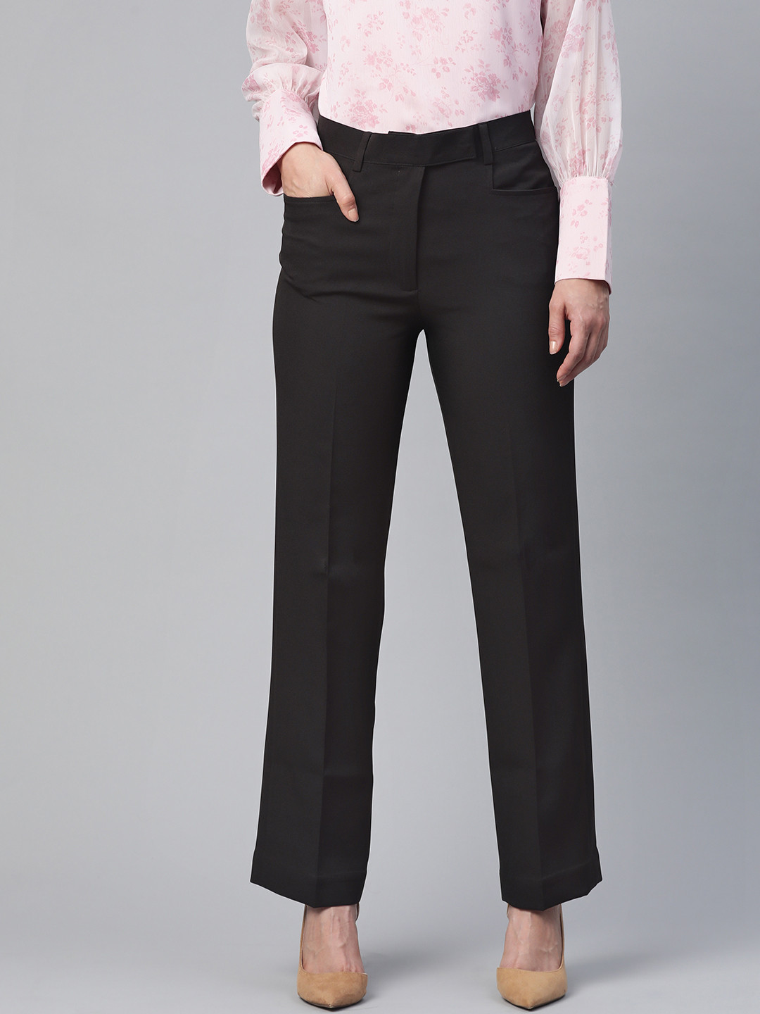 PowerSutra Women Black Straight Fit Stretchable Trousers