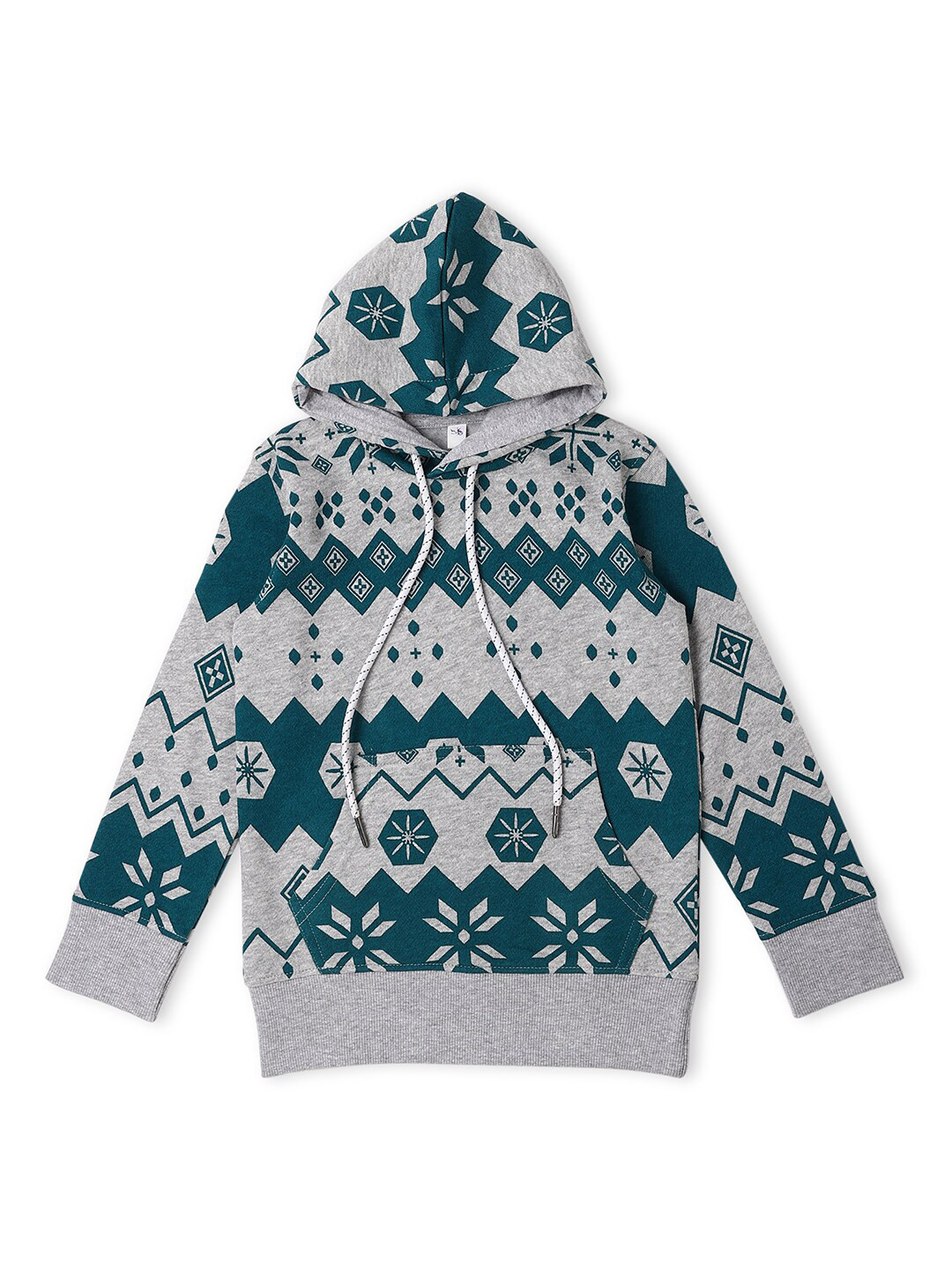 earth conscious Boys Grey & Teal Printed Fleece Hooded Sweatshirt