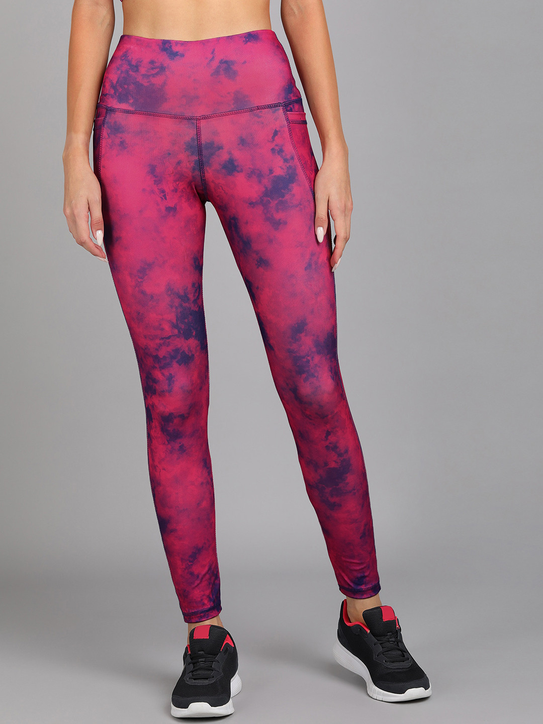 Rock Paper Scissors Women Red & Blue Tie & Dye Rapid Dry Gym Tights