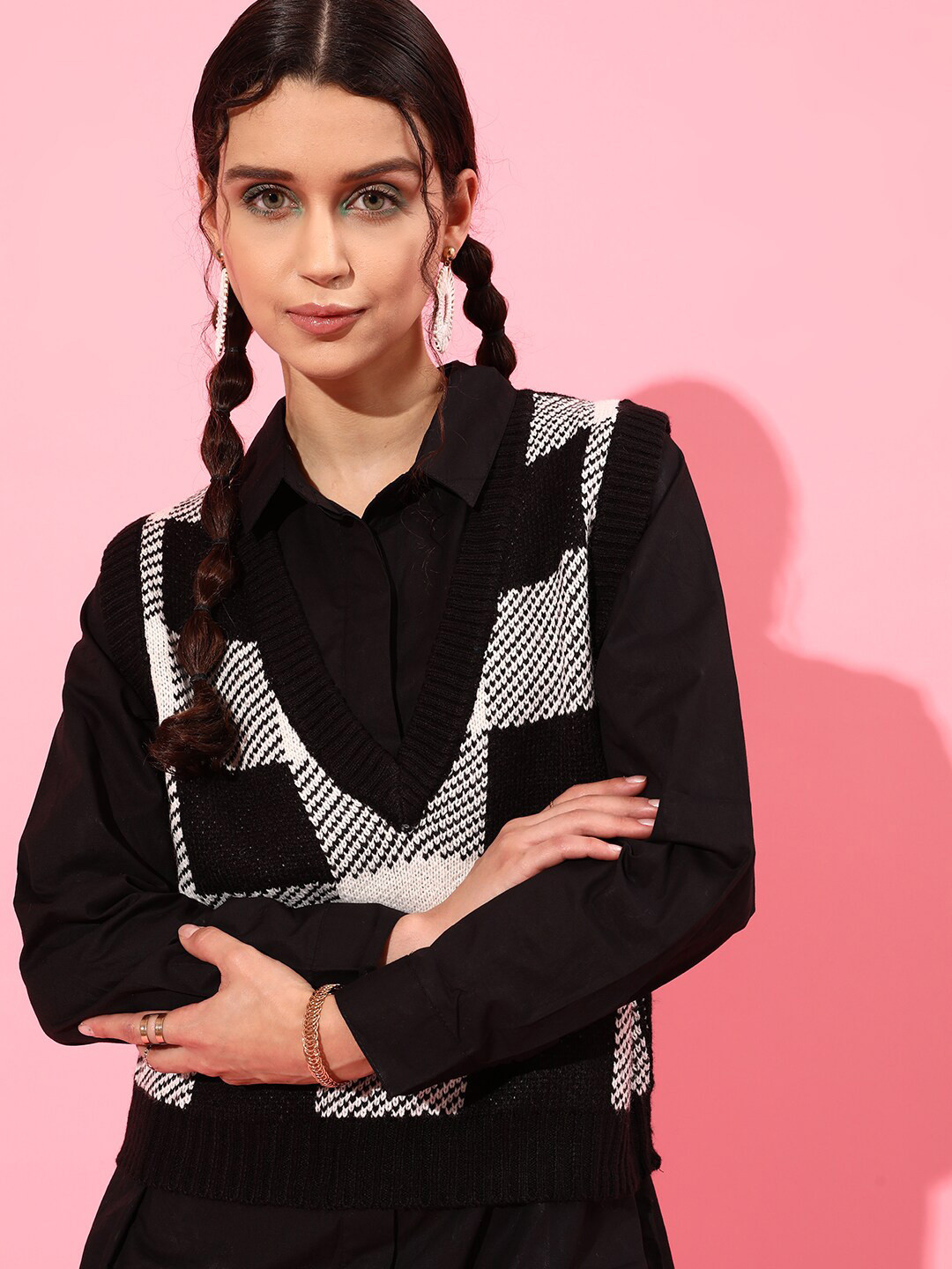 STREET 9 Women Classic Black Geometric Sweater