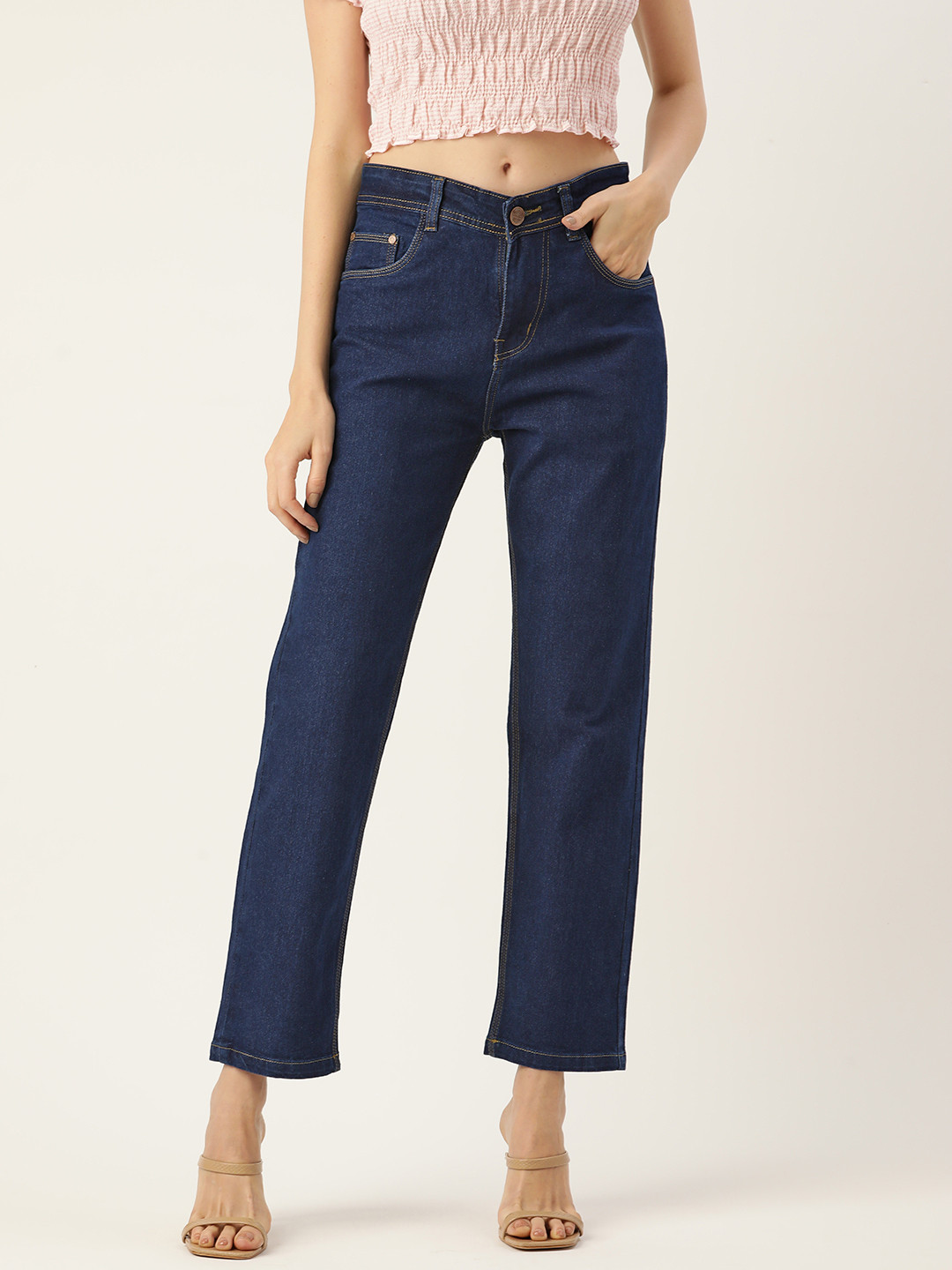 PARIS HAMILTON Women Blue Boyfriend Fit High-Rise Stretchable Jeans