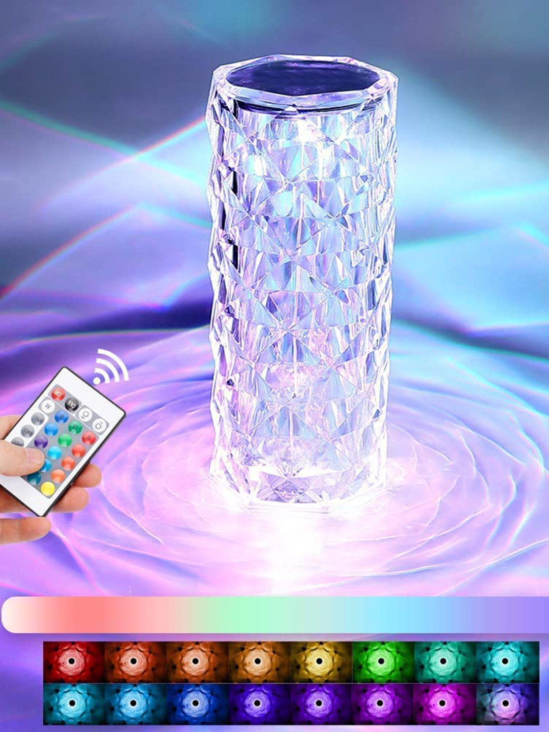 SKYLOFTS White 16 Color Changing Crystal Diamond Table Lamps