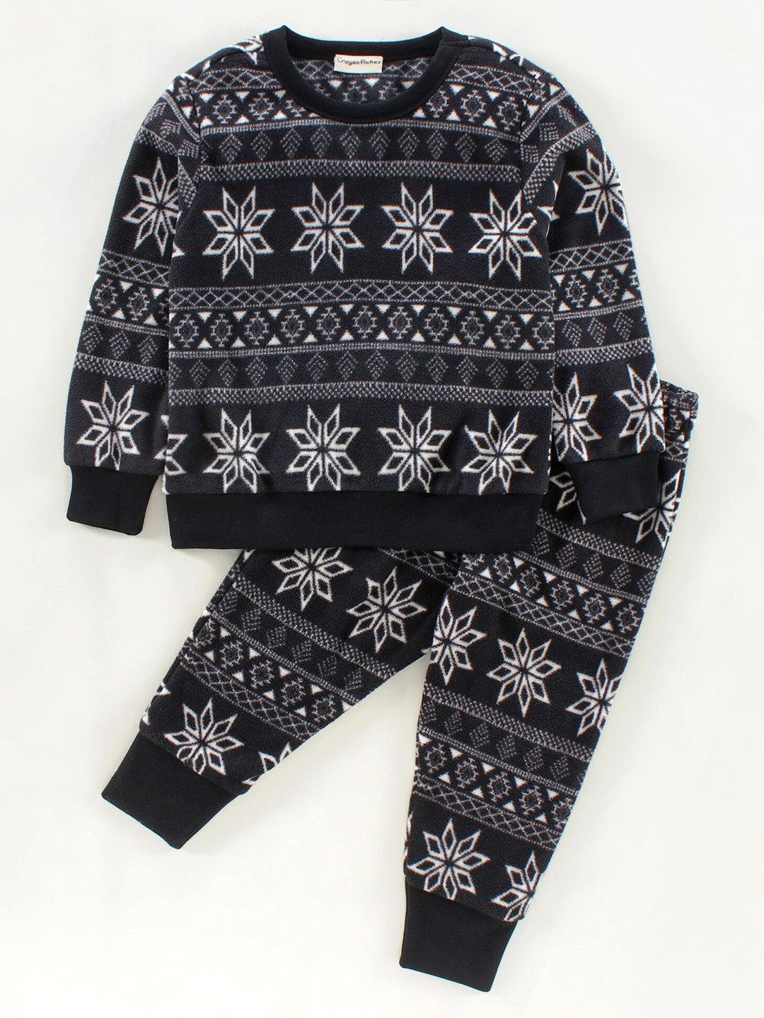 CrayonFlakes Unisex Kids Polar Fleece  Black & White Printed T-shirt with Pyjamas