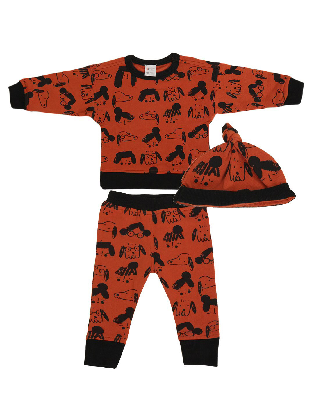 Creative Kids Girls Brown & Black Printed T-shirt with Pyjamas