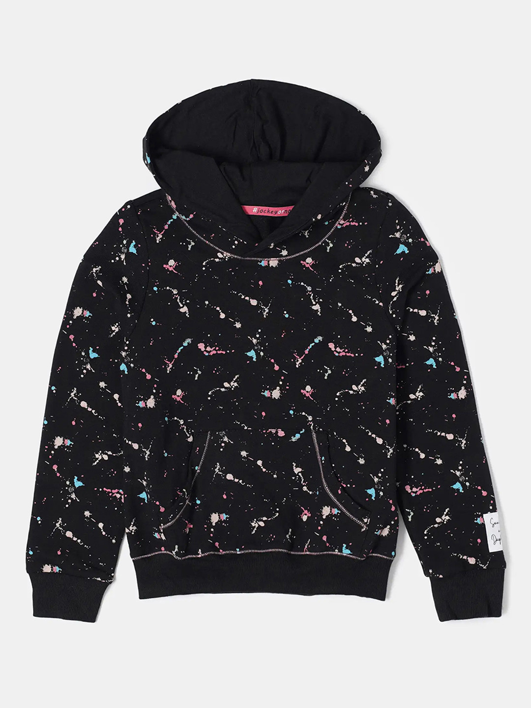 Jockey Girl's Super Combed Cotton Printed Relaxed Fit Full Sleeve Hoodie Sweatshirt-CG26