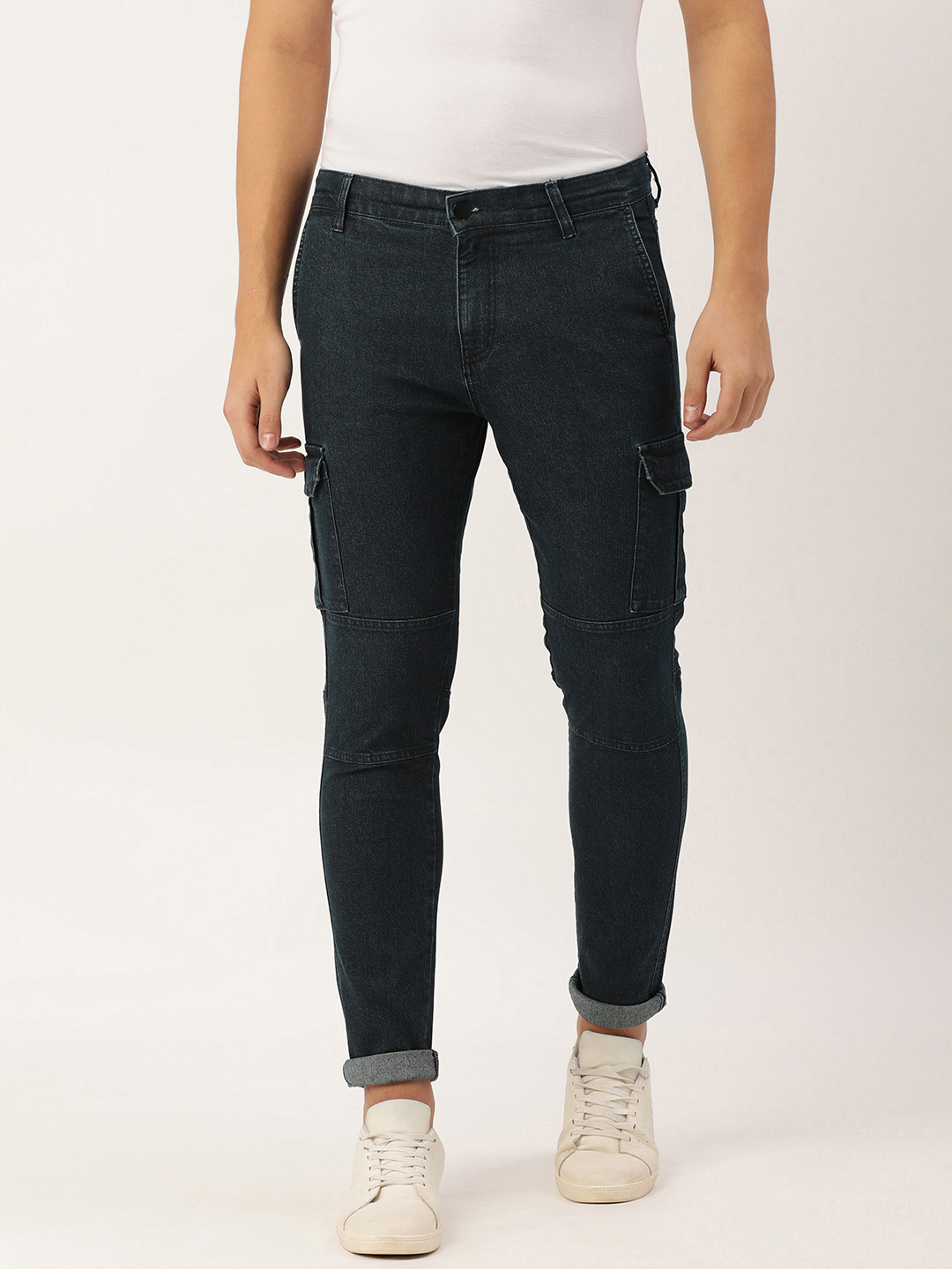 IVOC Men Navy Blue Slim Fit Stretchable Cargo Jeans