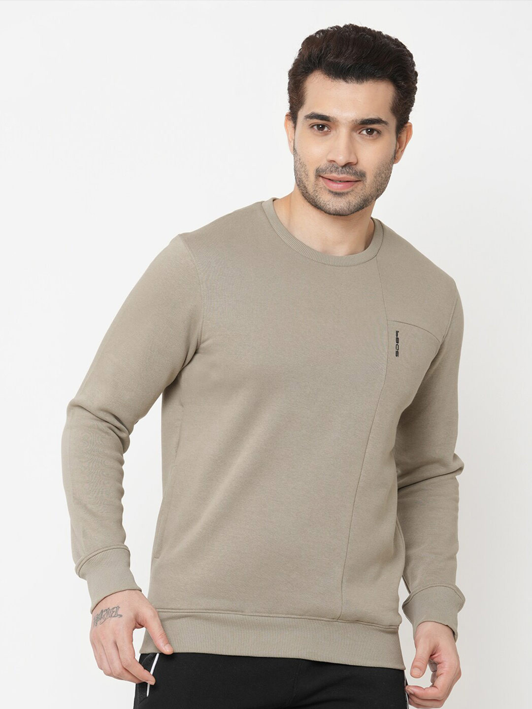 Sweet Dreams Men Grey Solid Fleece Sweatshirt