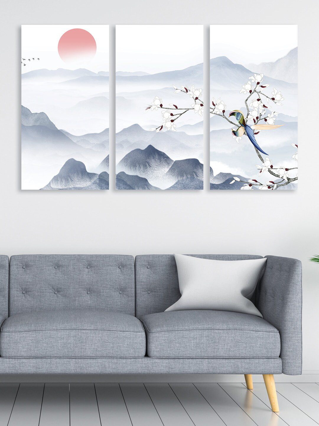 RANDOM Set Of 3 White & Grey Snow Mountain View Canvas Painting Wall Art