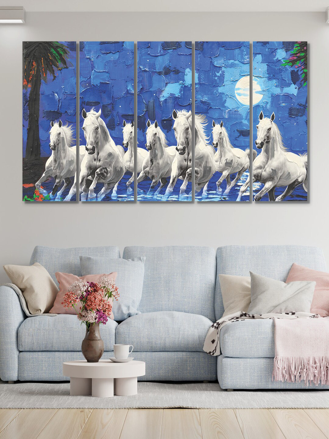 RANDOM Set Of 5 Blue White Printed Vinyle Wall Art