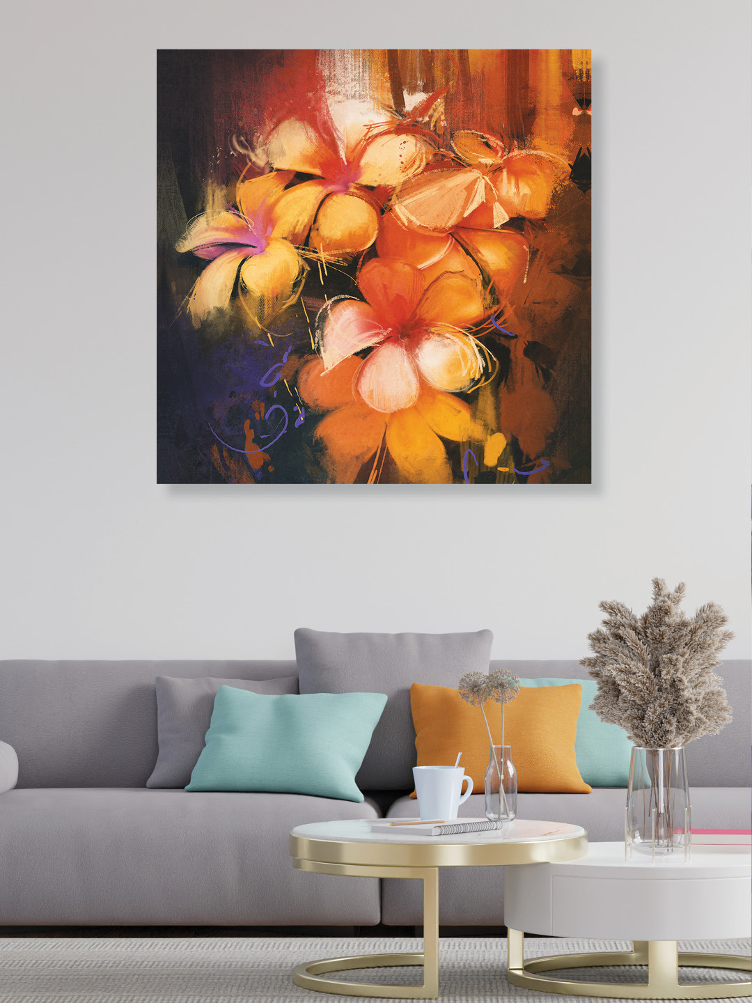 RANDOM Orange & Yellow Floral Canvas Painting Wall Art