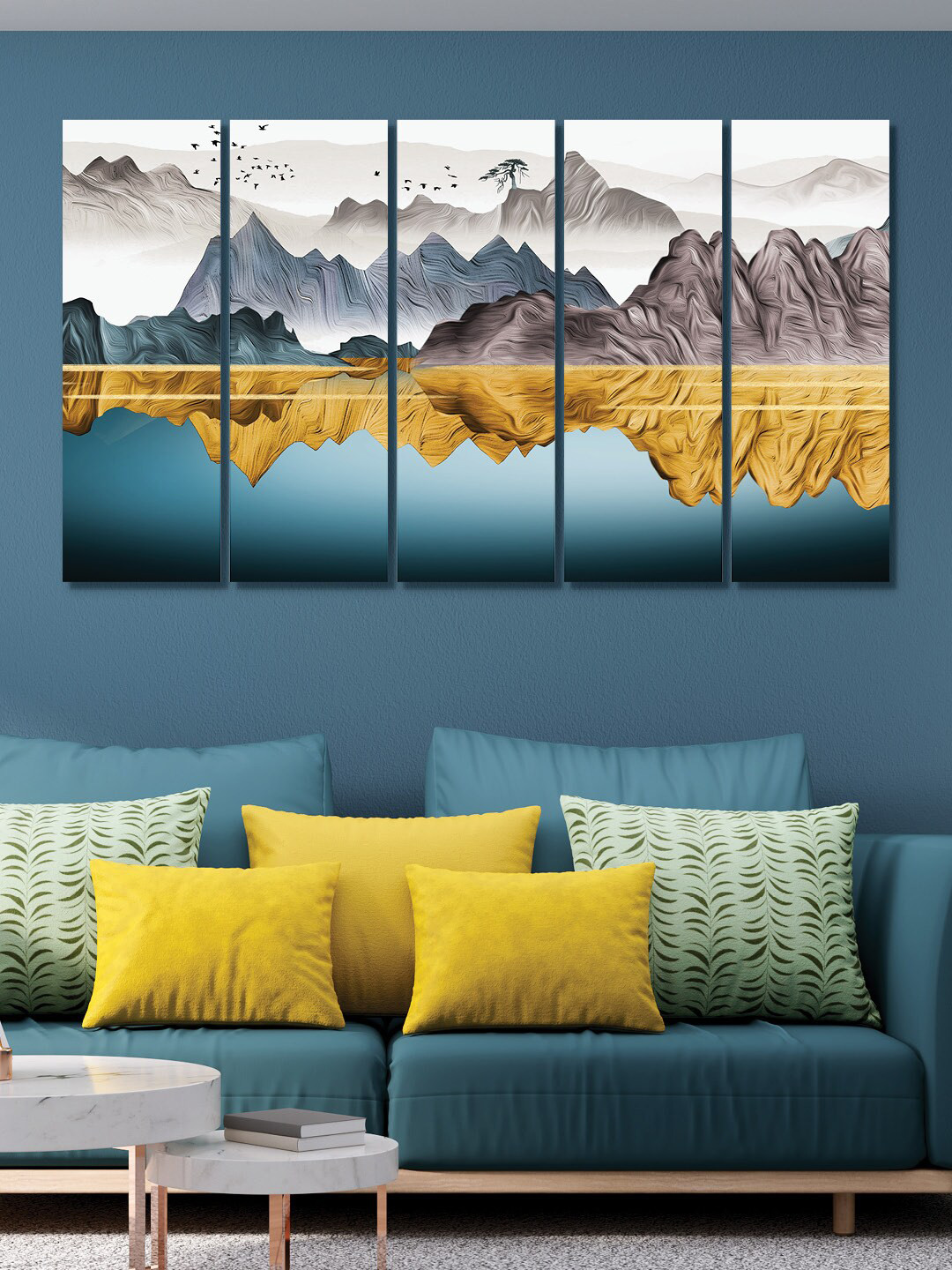 RANDOM 5 Pcs White Blue Mountain Velvet MDF Vinyle Paintings
