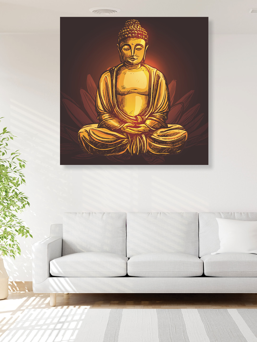 RANDOM Golden Lord Buddha Printed Canvas Painting Wall Art