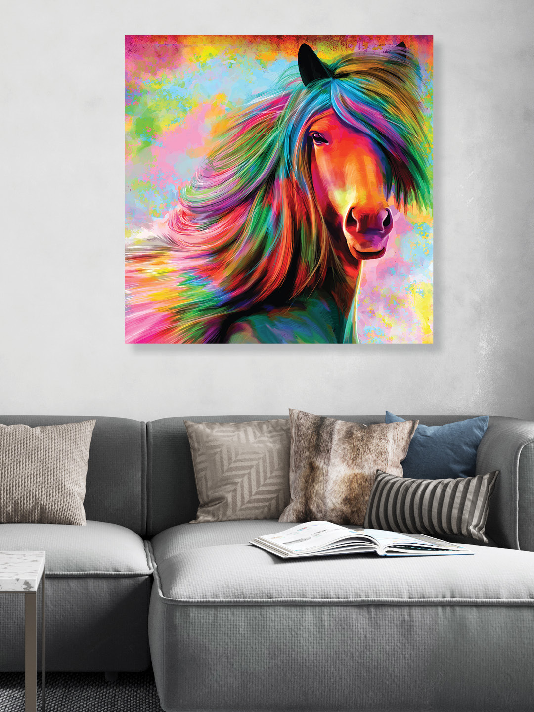 RANDOM Red & Green Horse Canvas Painting Wall Art