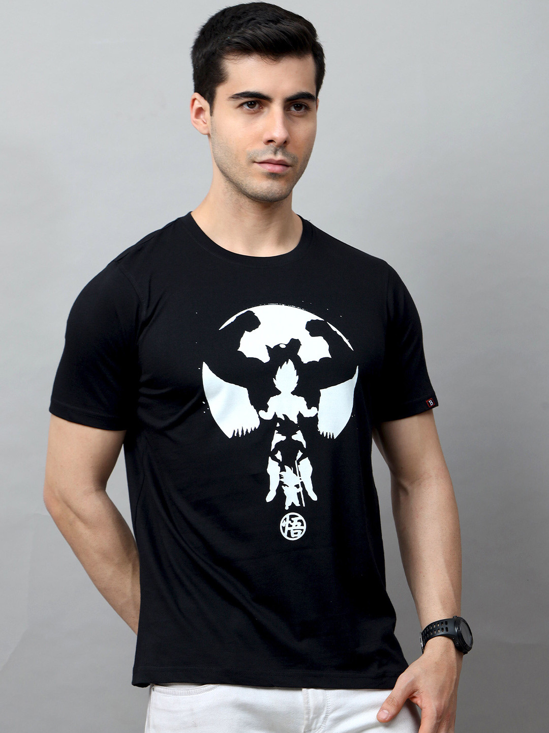 Bushirt Men Black & White Printed Cotton T-shirt